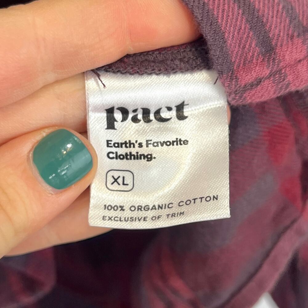PACT Plaid Flannel Button Front Shirt Long Sleeve Organic Cotton Purple Red XL - Picture 8 of 10